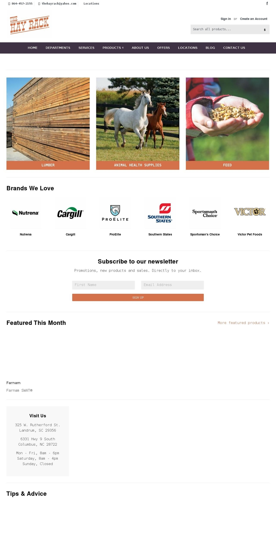 Nucleus Shopify theme site example thehayrack.com