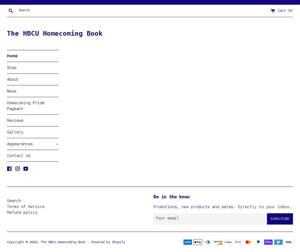 thehbcuhomecomingbook.com shopify website screenshot