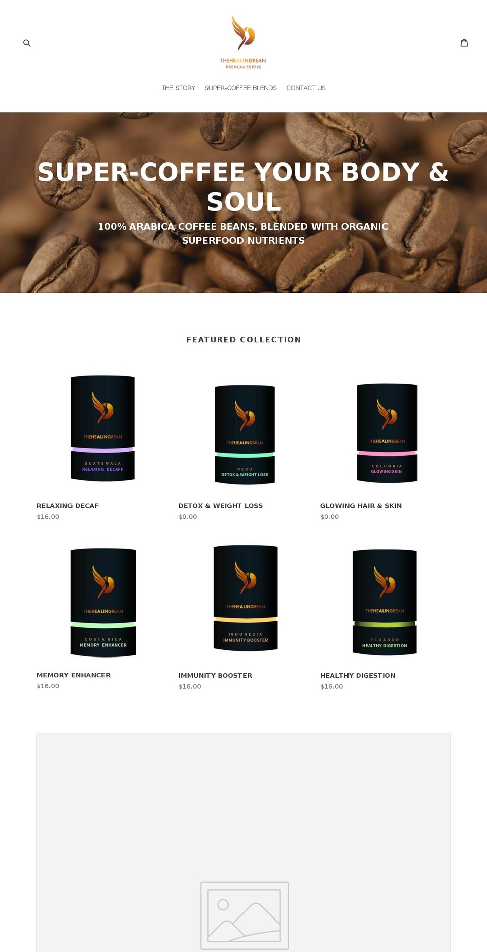 thehealingbean.com — Shopify storefront screenshot