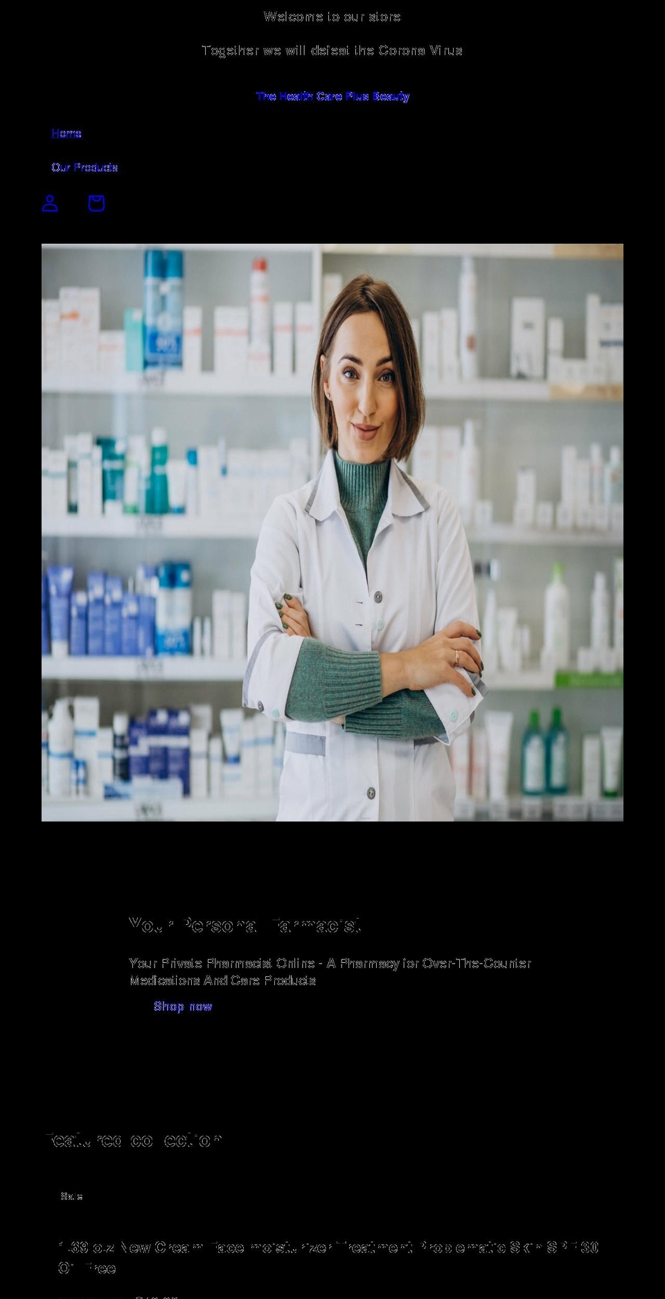 thehealthcareplusbeauty.com shopify website screenshot