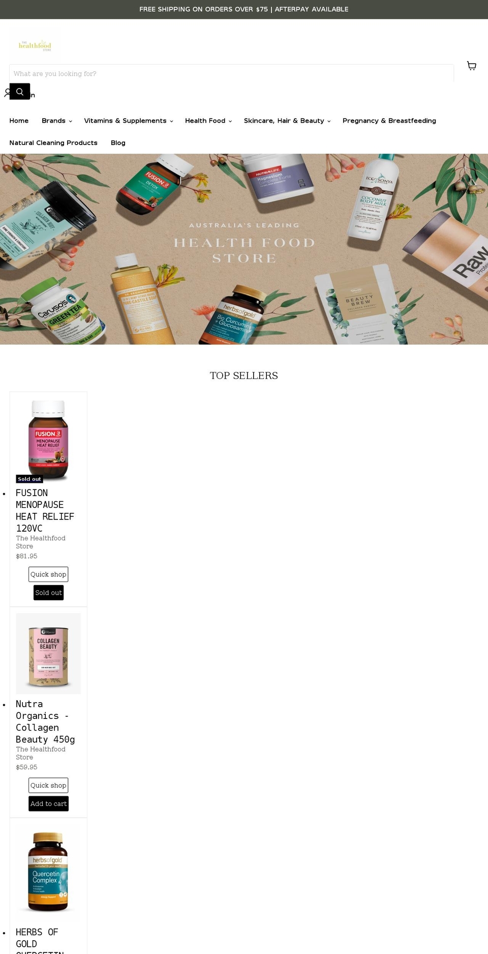 thehealthfoodstore.net.au shopify website screenshot