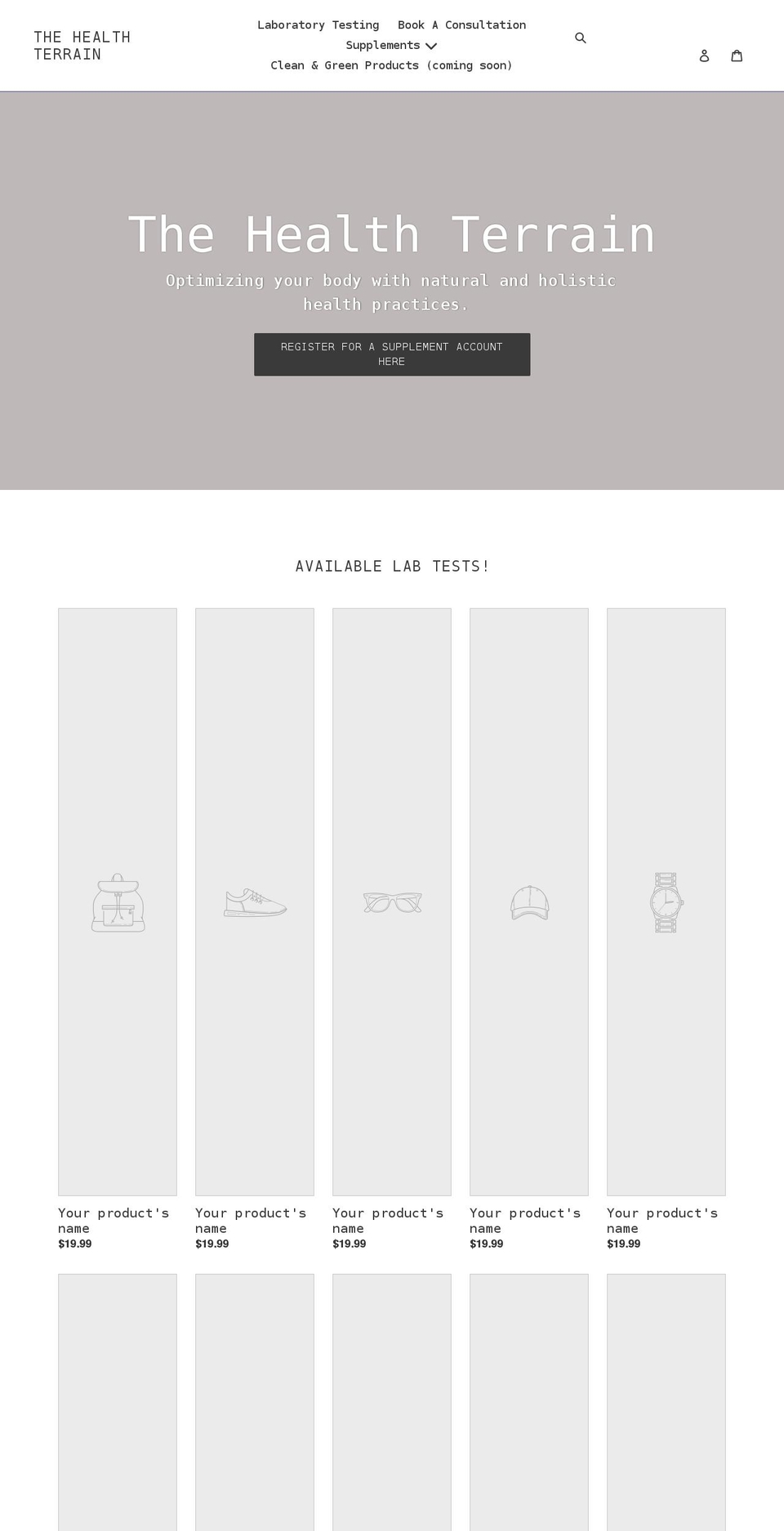 thehealthterrain.com shopify website screenshot