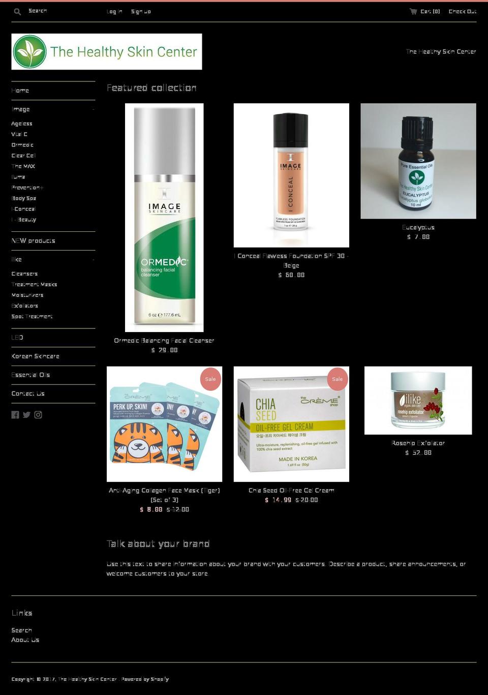 thehealthyskincenterstore.com shopify website screenshot