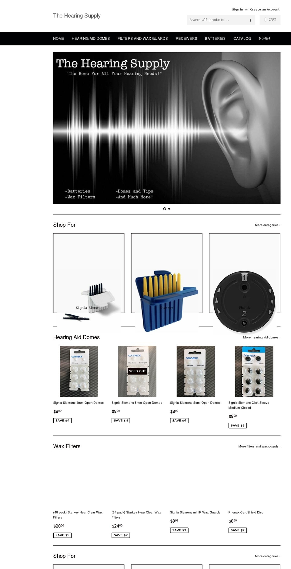 thehearingsupply.com shopify website screenshot
