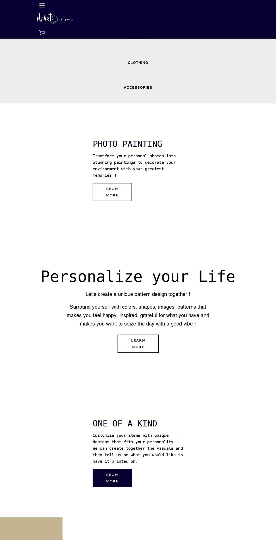 theheartdesign.com shopify website screenshot