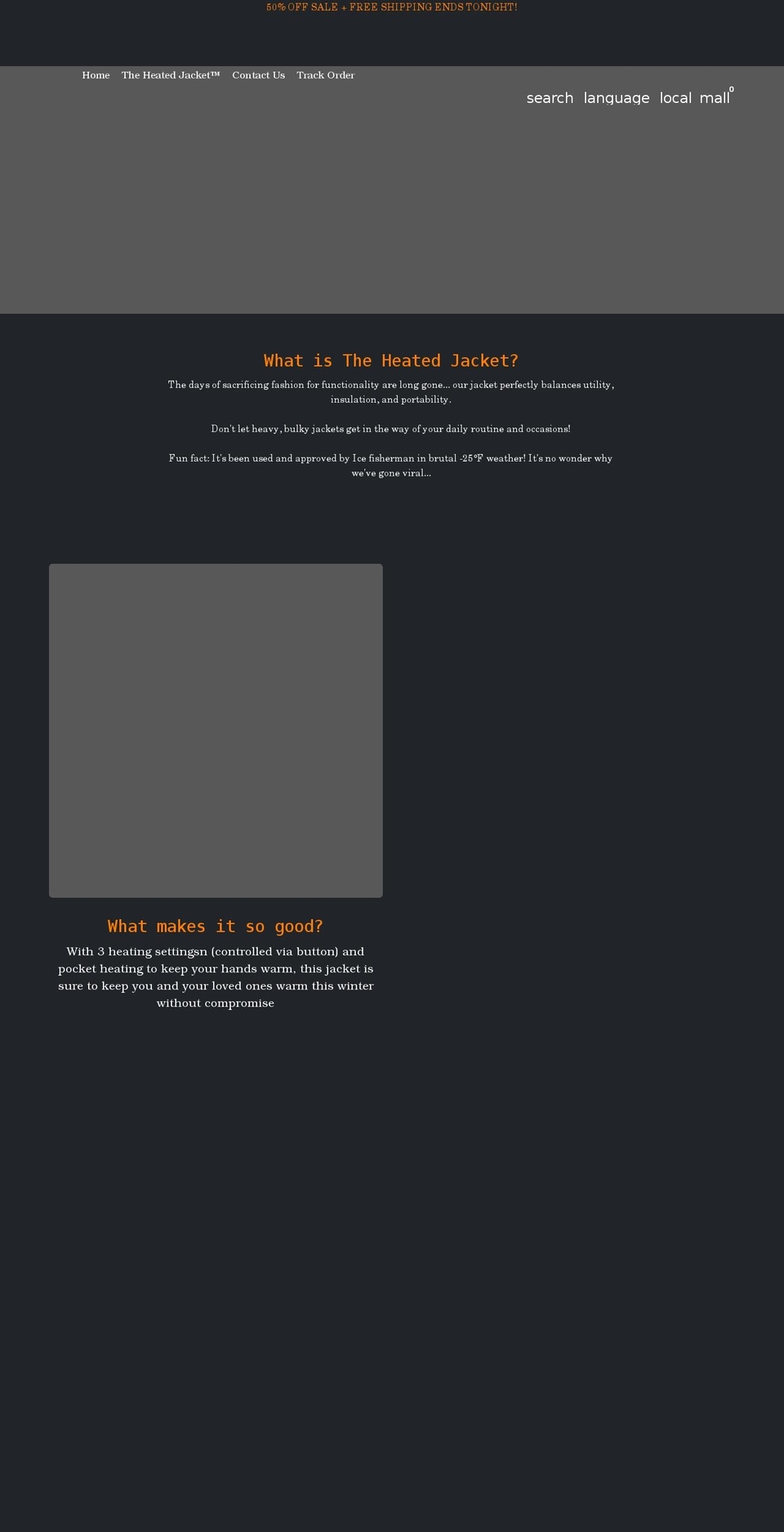 theheatingjacket.com shopify website screenshot