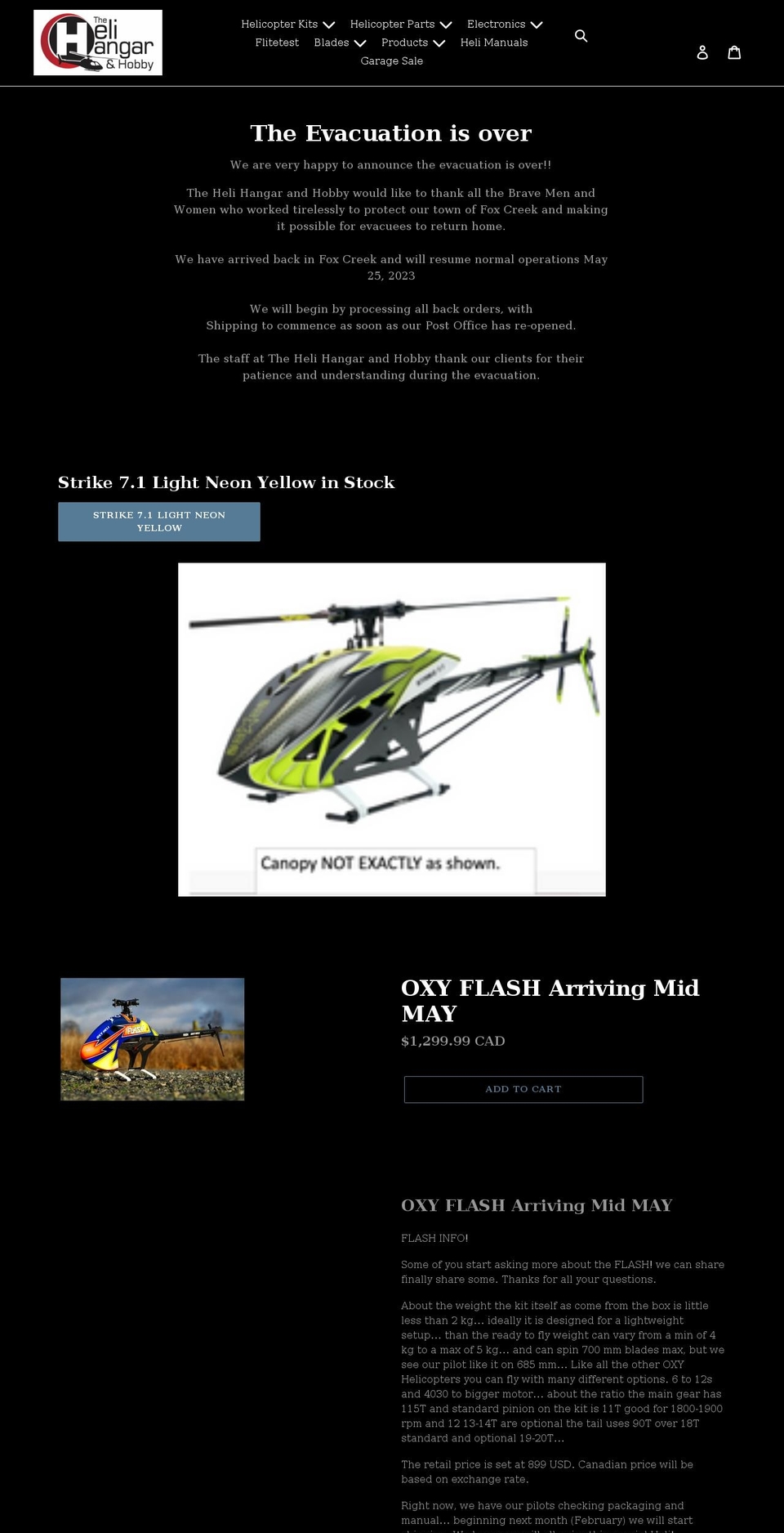 thehelihangar.ca shopify website screenshot
