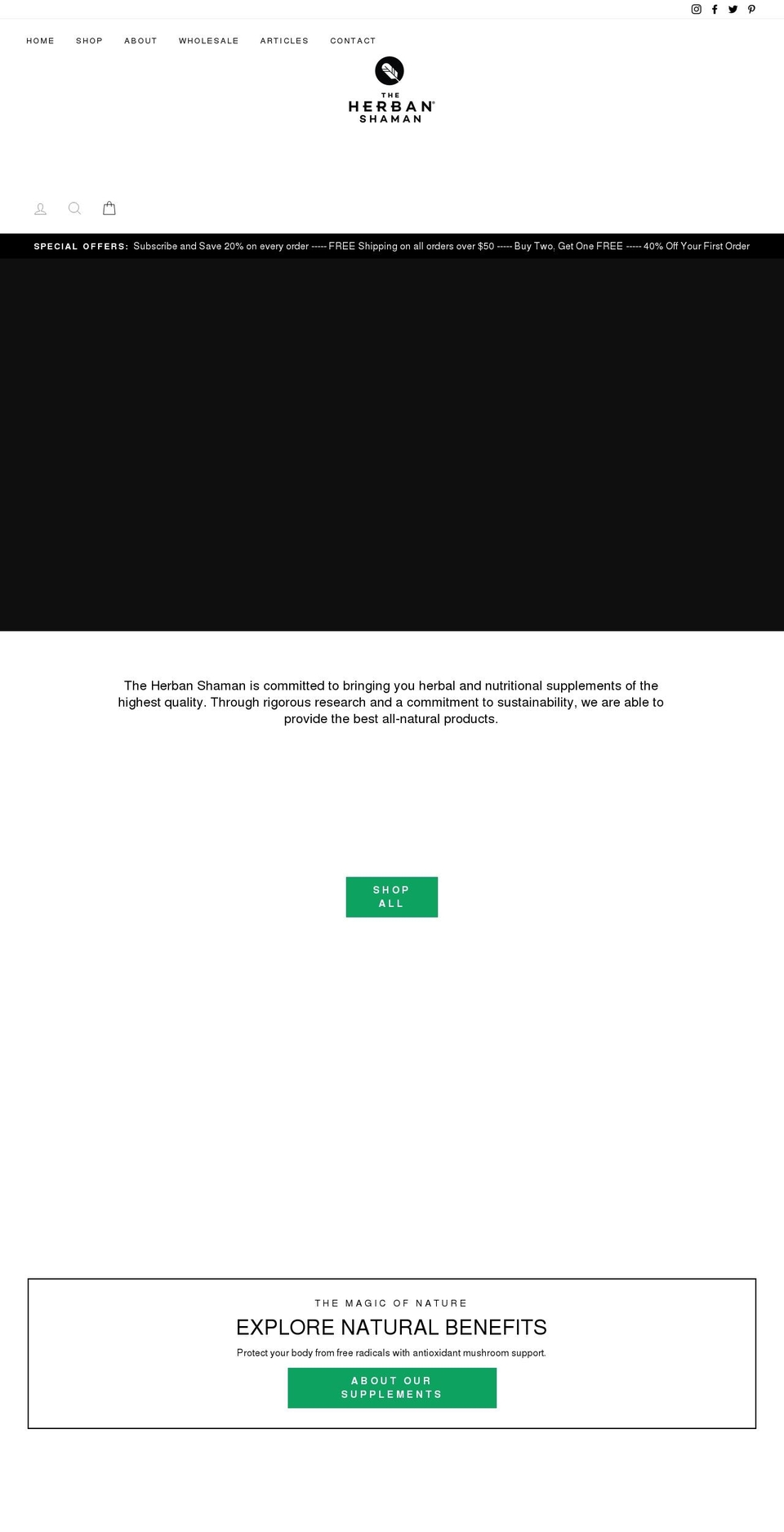 theherbanshaman.com shopify website screenshot