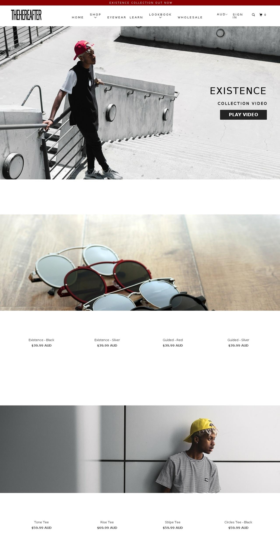 thehereafterclothing.com shopify website screenshot