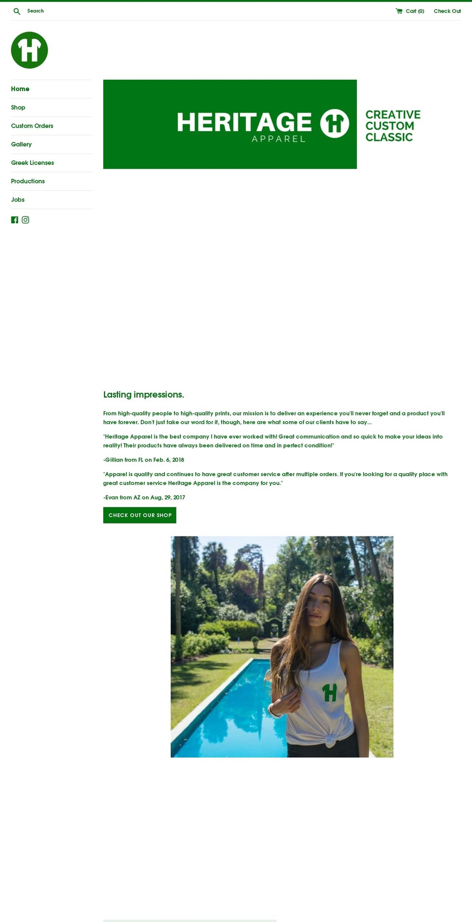 theheritageapparel.com shopify website screenshot