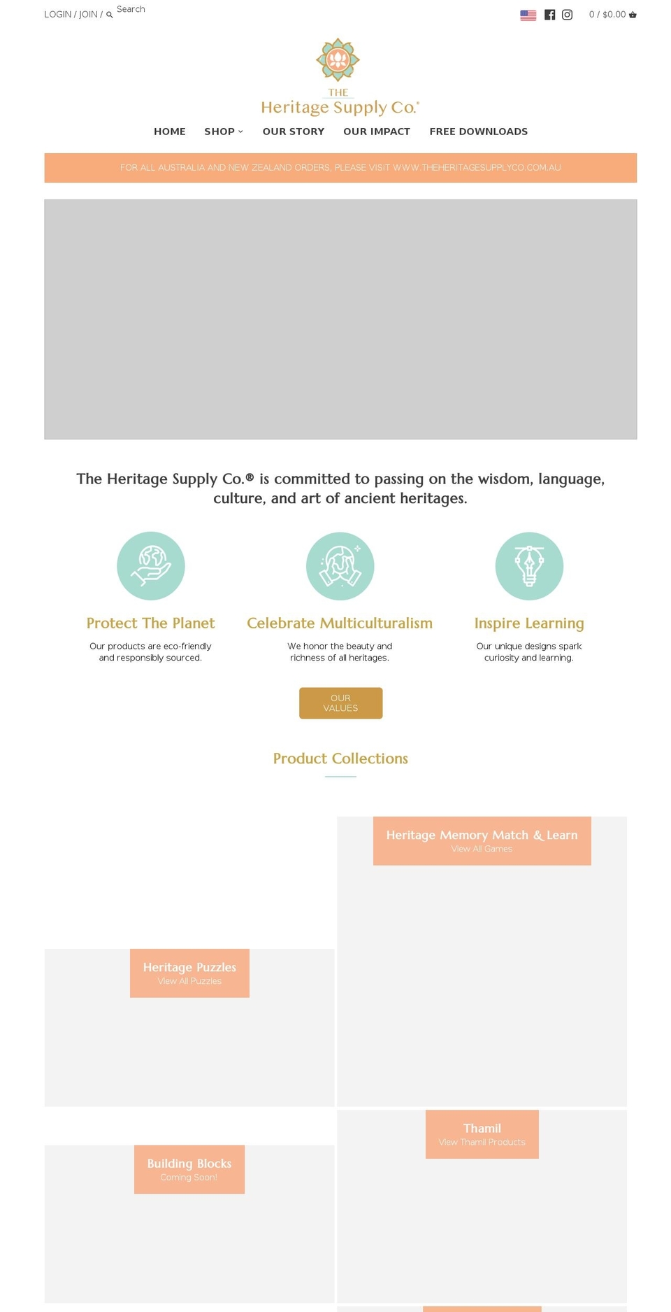 theheritagesupplyco.com shopify website screenshot
