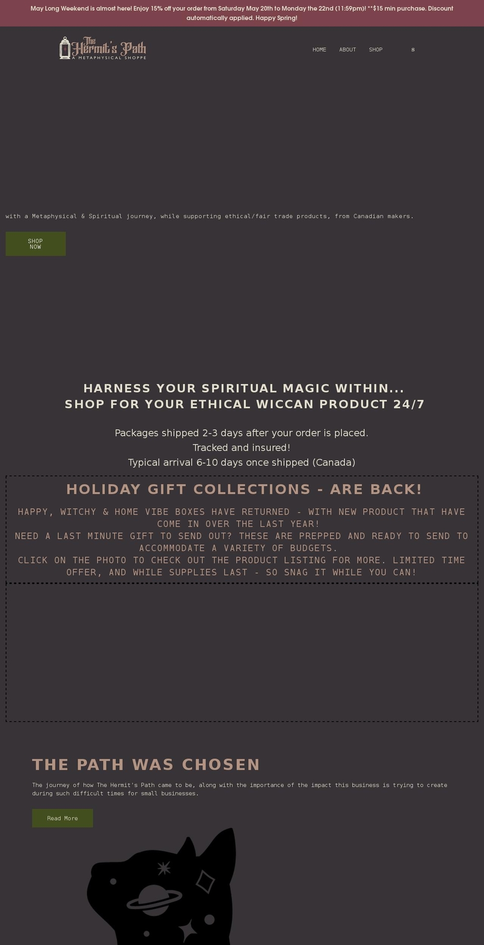 thehermitspath.com shopify website screenshot