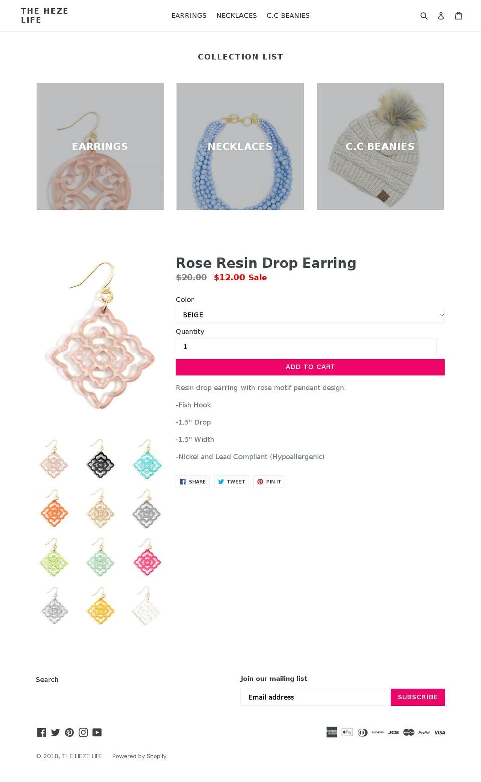 thehezelife.com — Shopify storefront screenshot