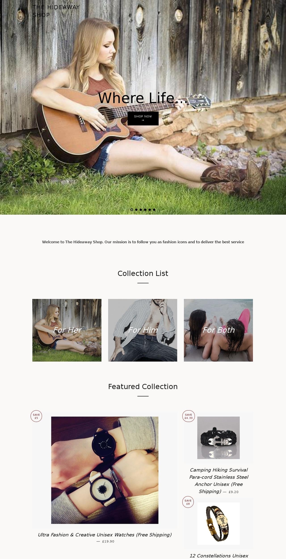 thehideawayshop.com — Shopify storefront screenshot