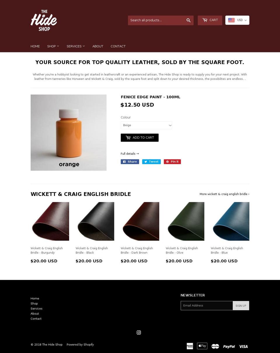 thehideshop.com shopify website screenshot