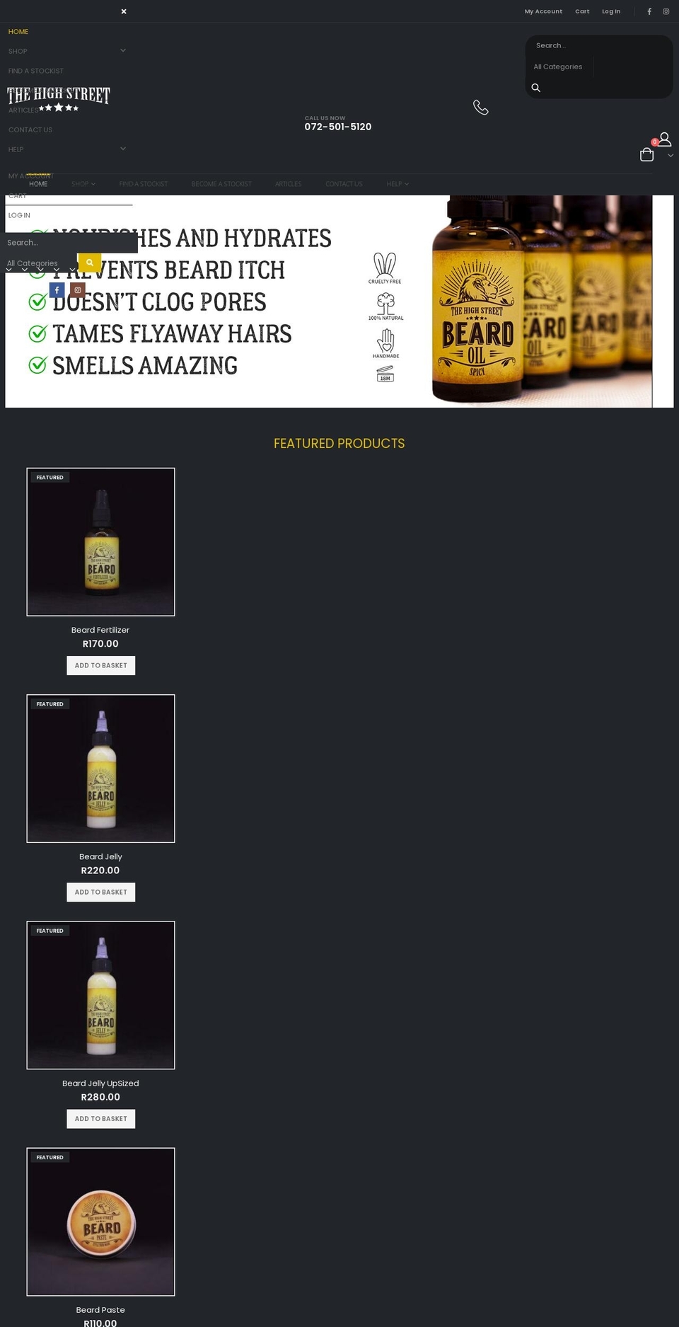 thehighstreetbeardoil.co.za shopify website screenshot