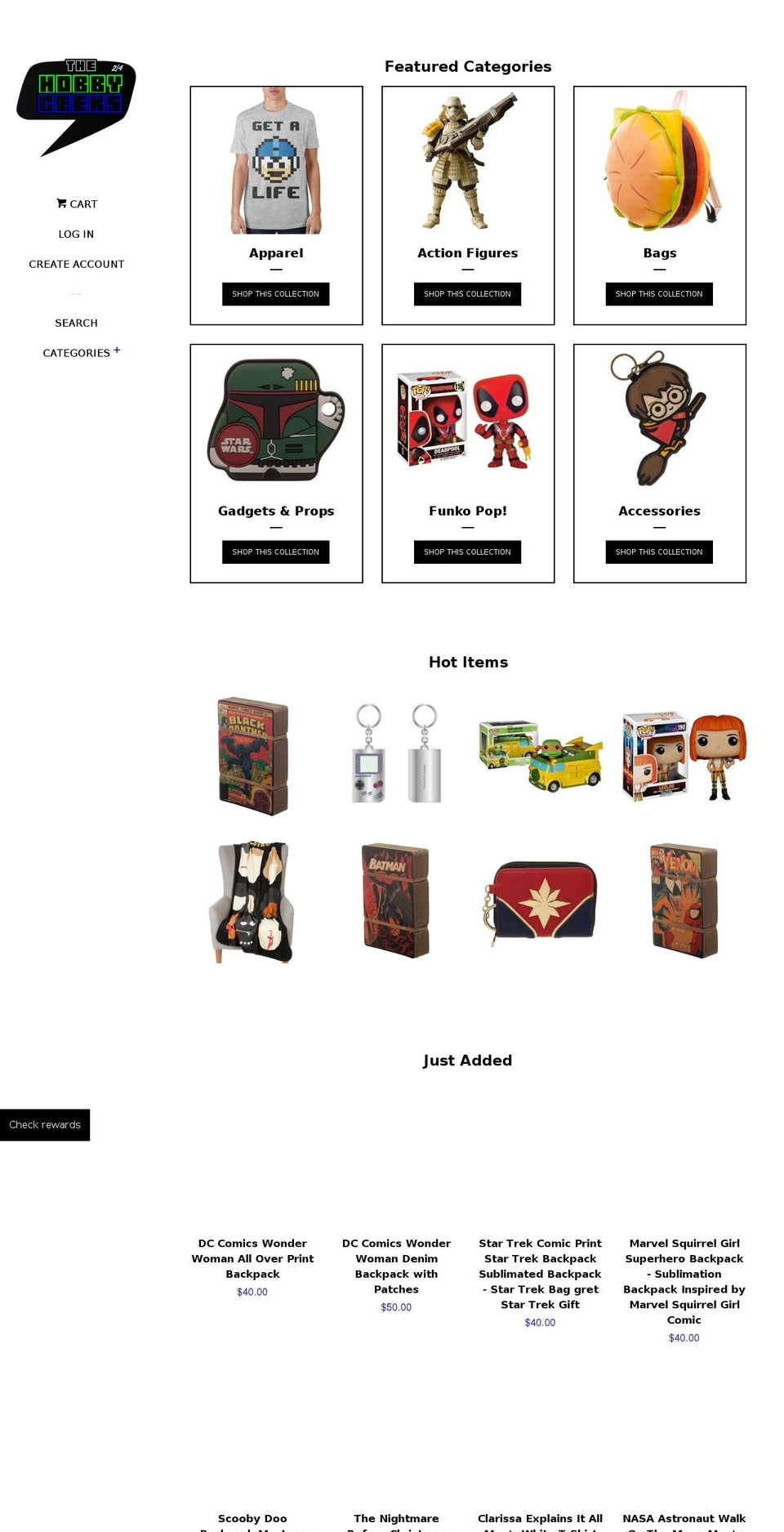 thehobbygeeks.net shopify website screenshot