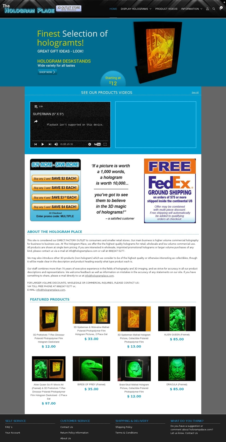 thehologramplace.com shopify website screenshot