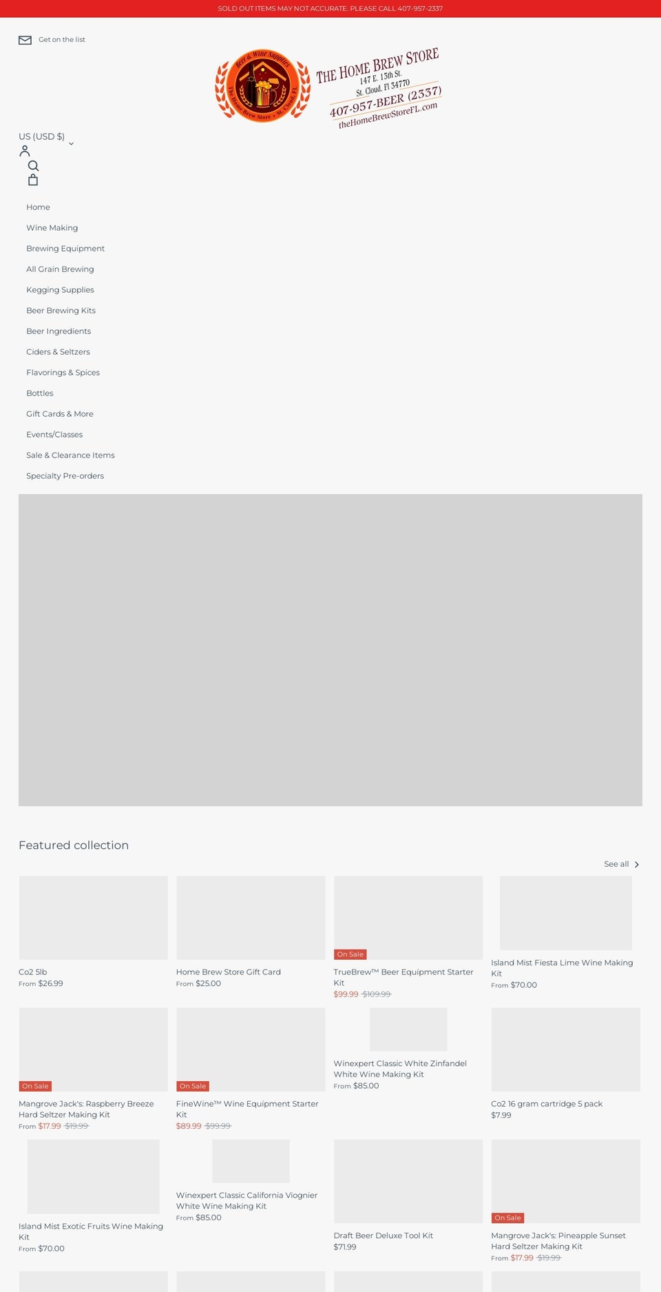 thehomebrewstorefl.com shopify website screenshot