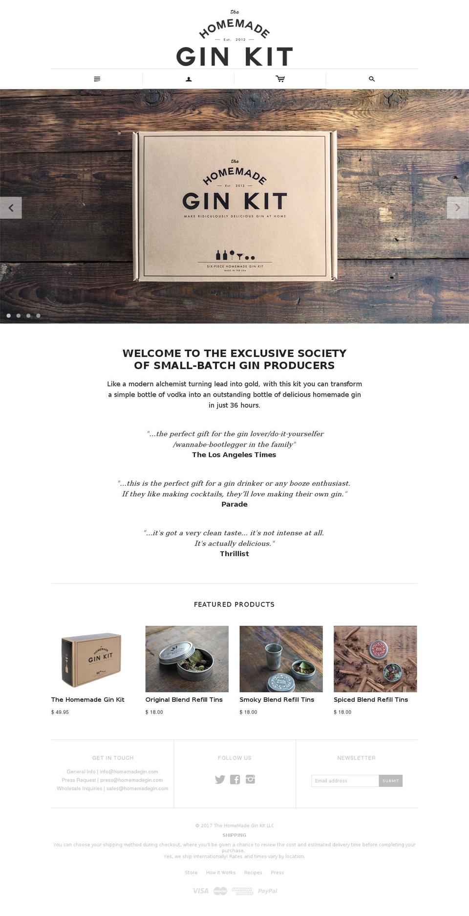 thehomemadeginkit.com shopify website screenshot