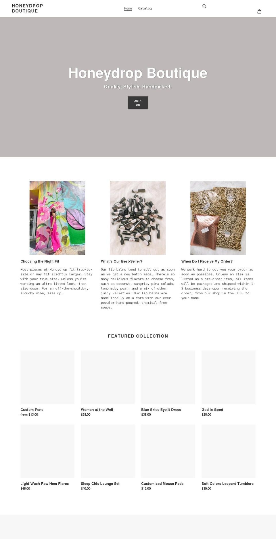thehoneydropboutique.com shopify website screenshot