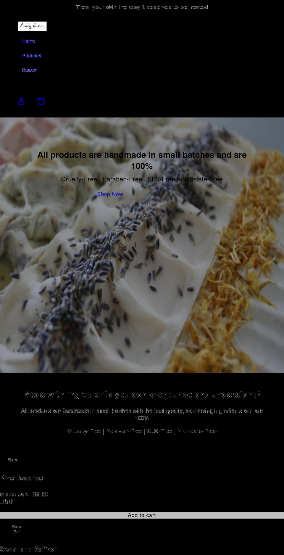 thehoneyhivesoaps.com shopify website screenshot