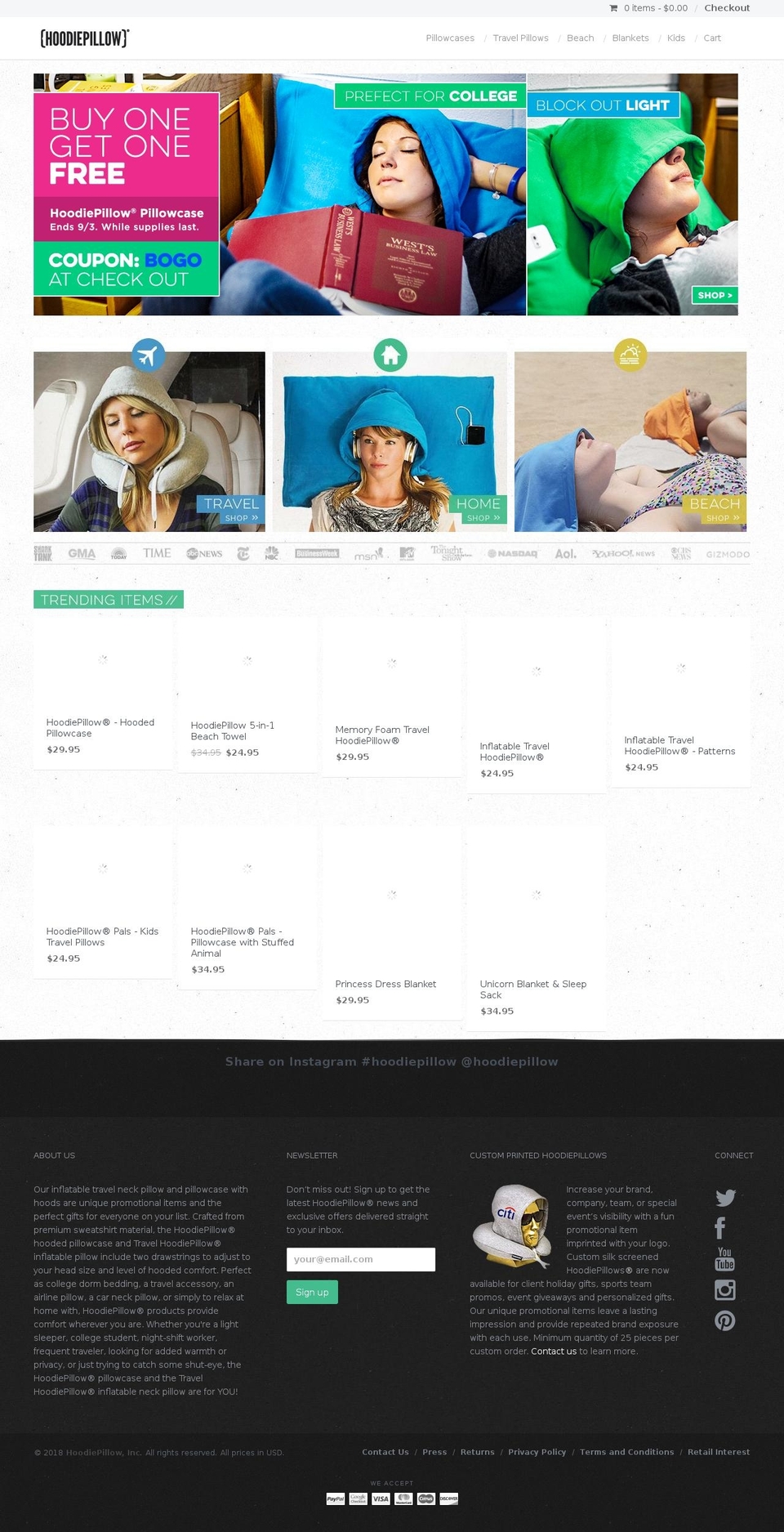 thehoodiepillow.org shopify website screenshot