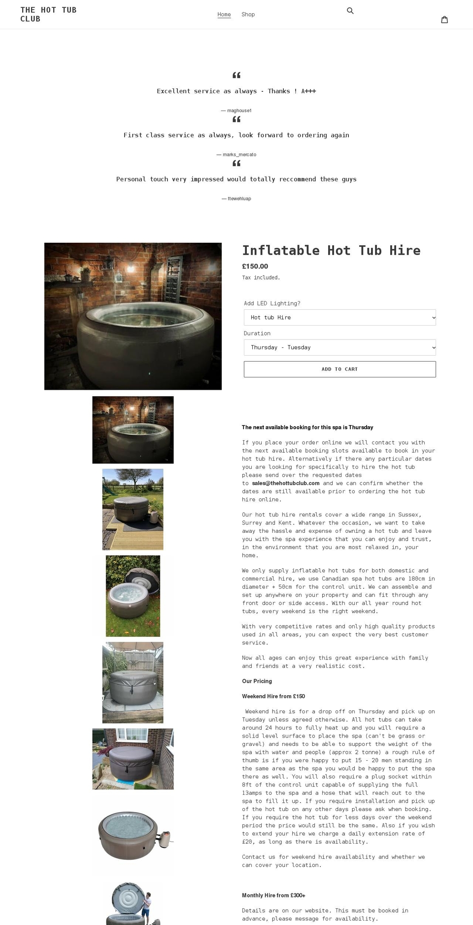 thehottubclub.com shopify website screenshot