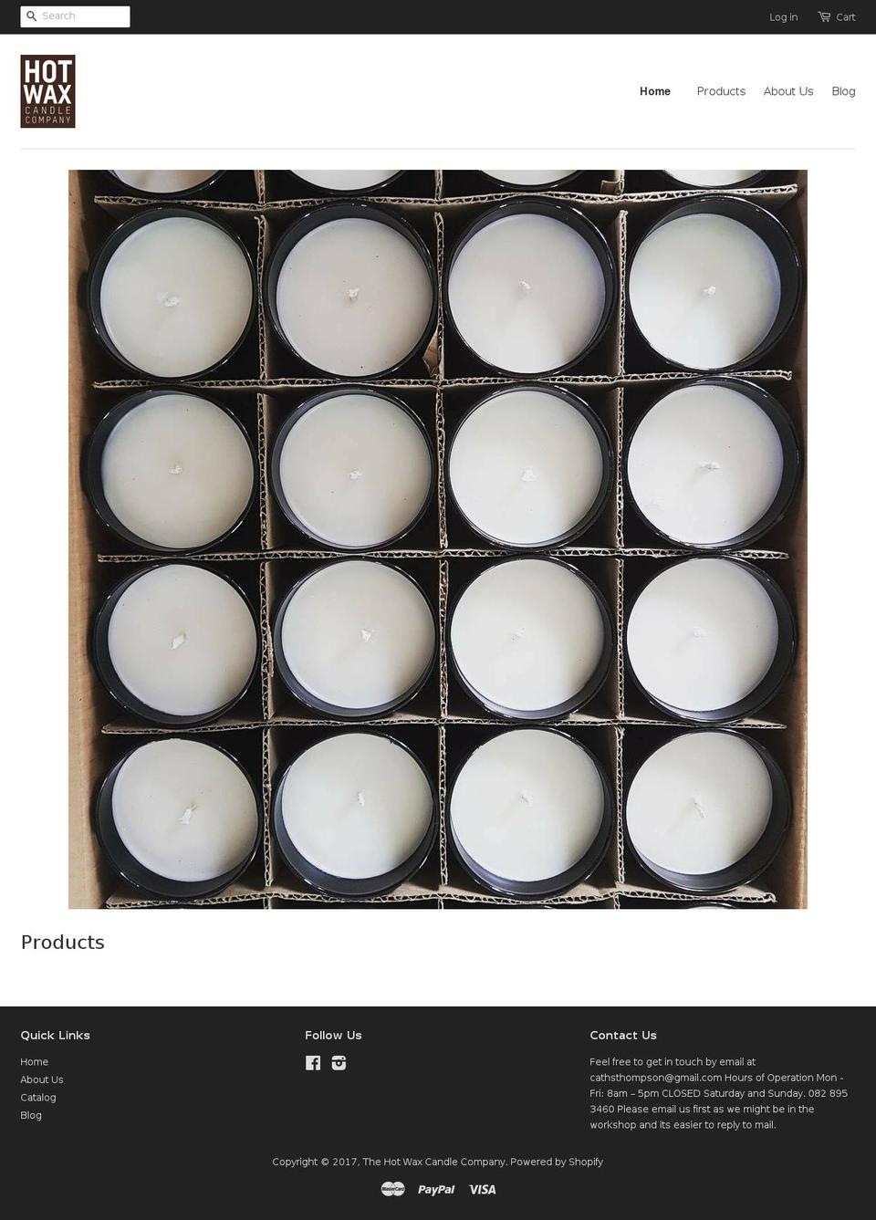 thehotwaxcandlecompany.com shopify website screenshot