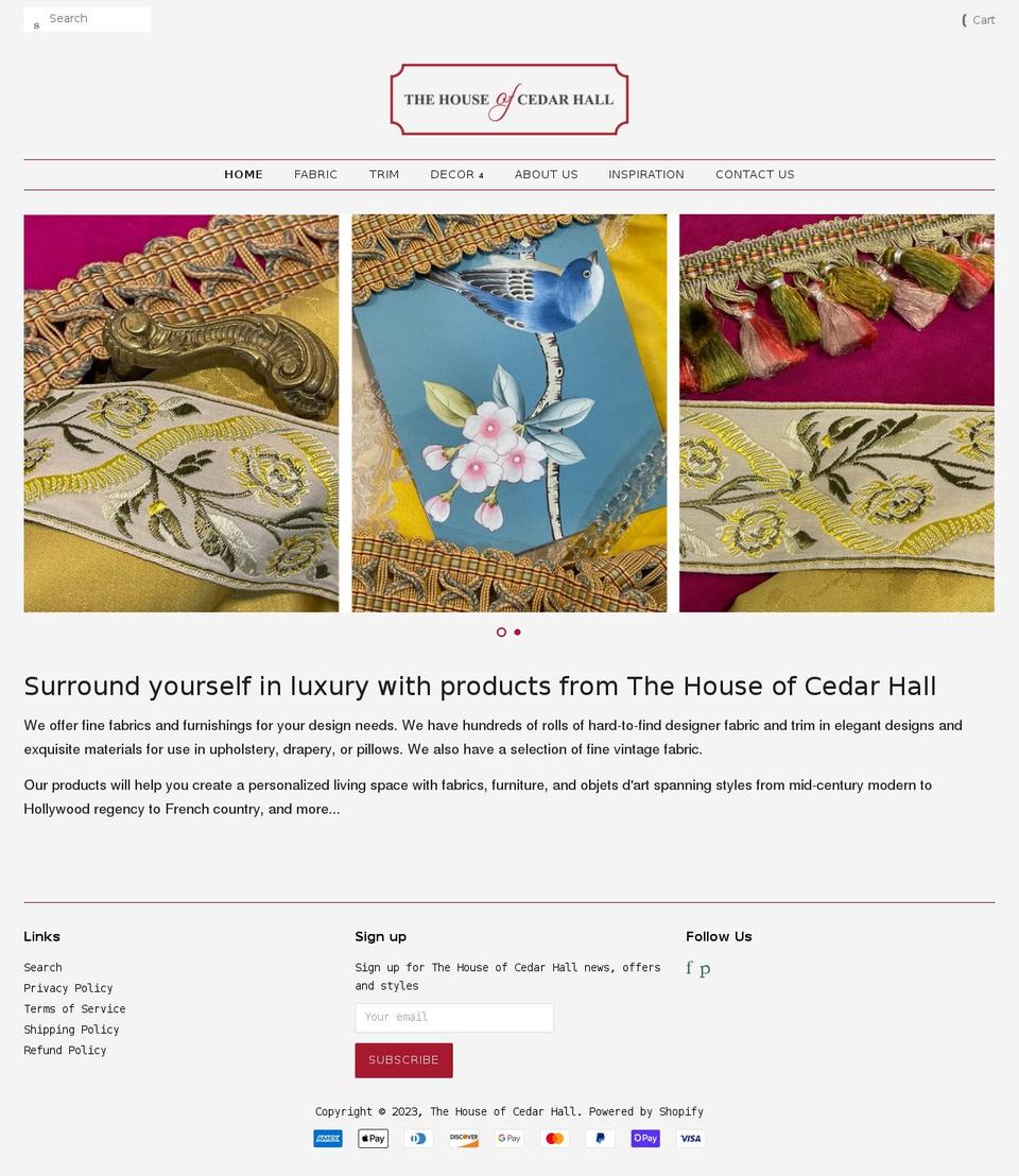 thehouseofcedarhall.com shopify website screenshot