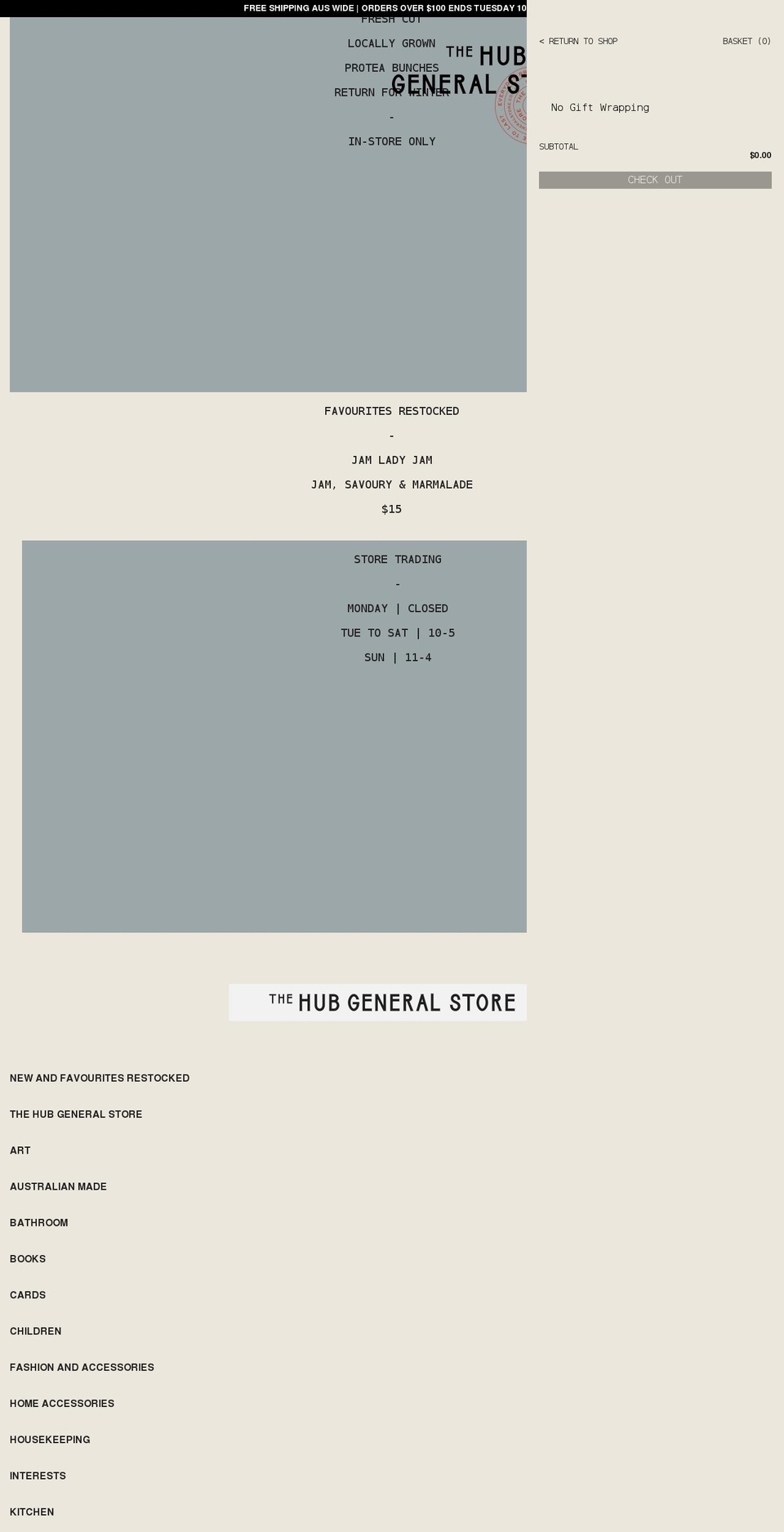 thehubgeneralstore.com.au shopify website screenshot