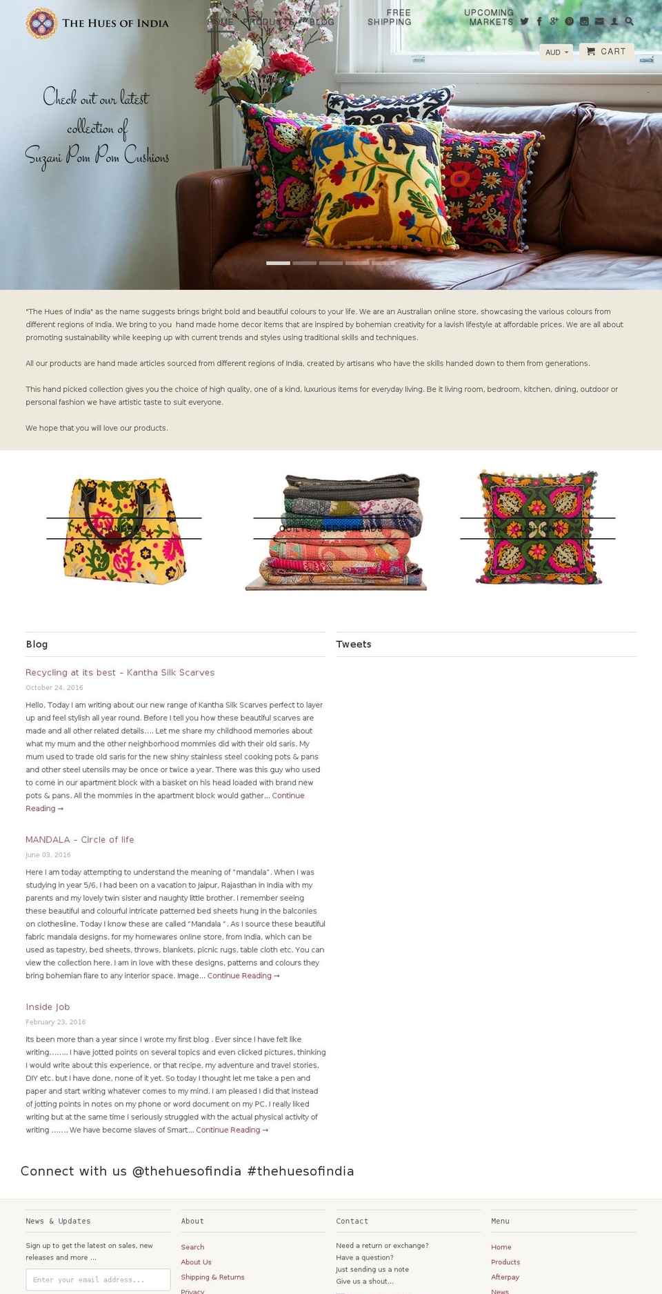 thehuesofindia.com shopify website screenshot