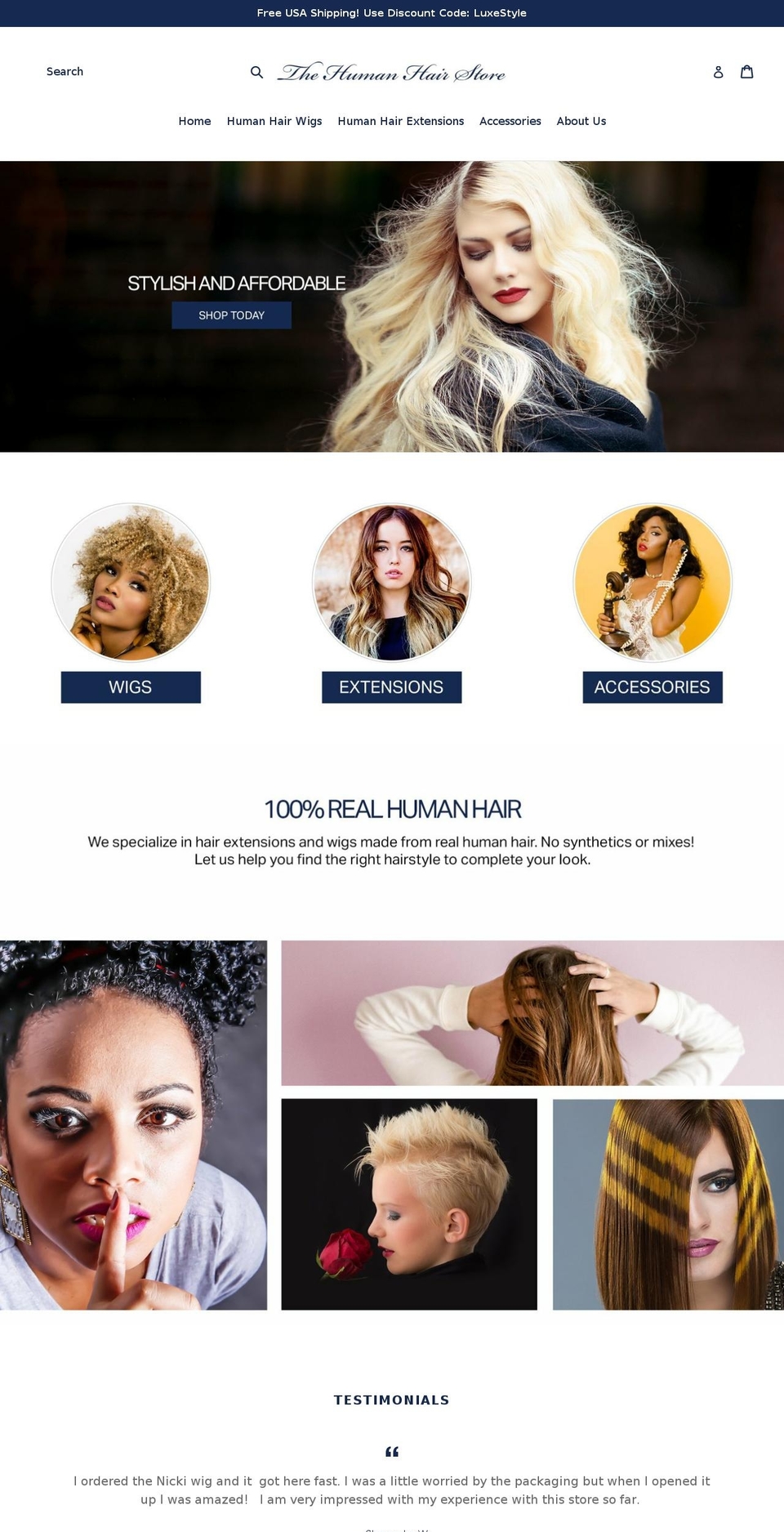 thehumanhairstore.com — Shopify storefront screenshot