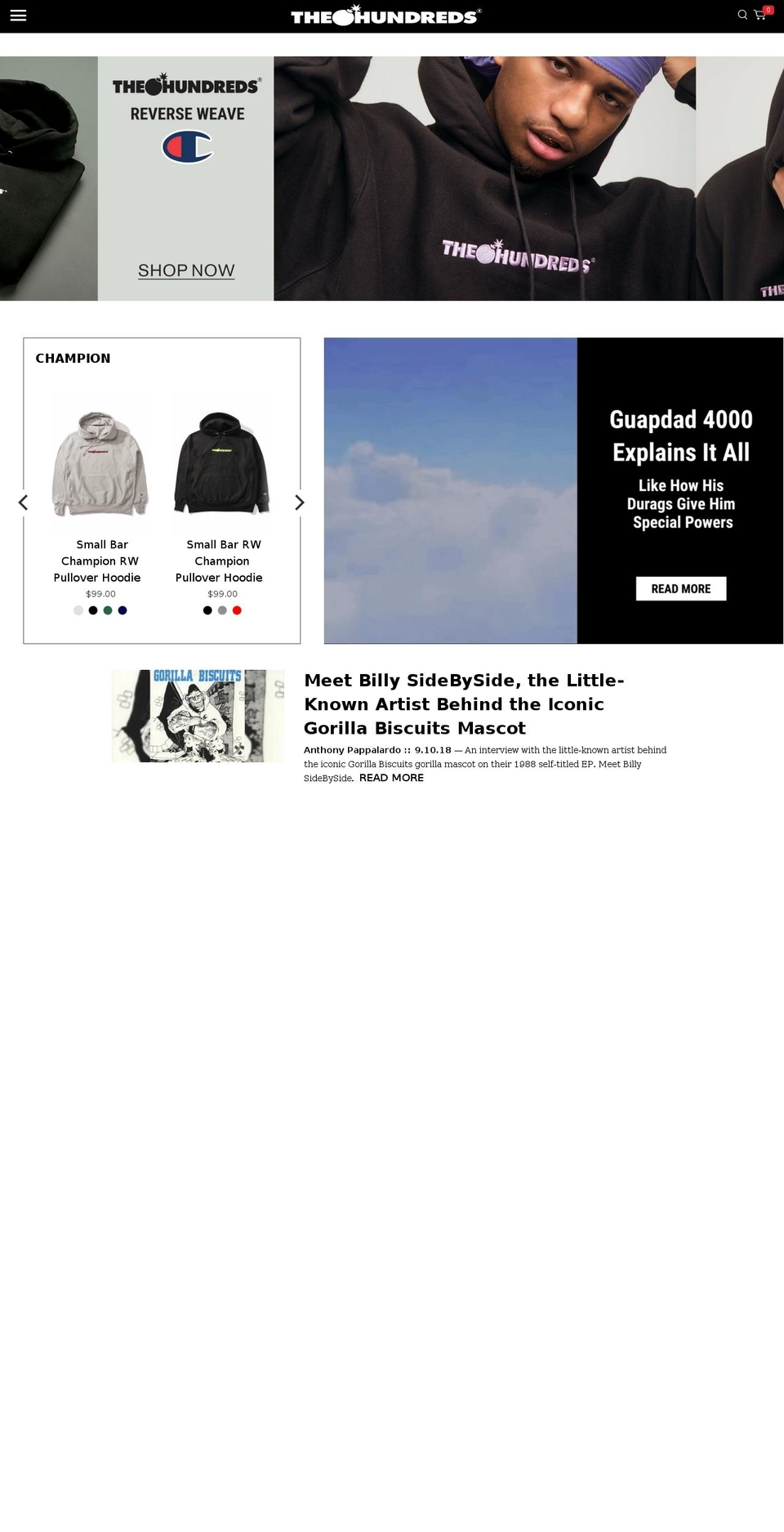 The Hundreds - BASE THEME Shopify theme site example thehundredssanfrancisco.com