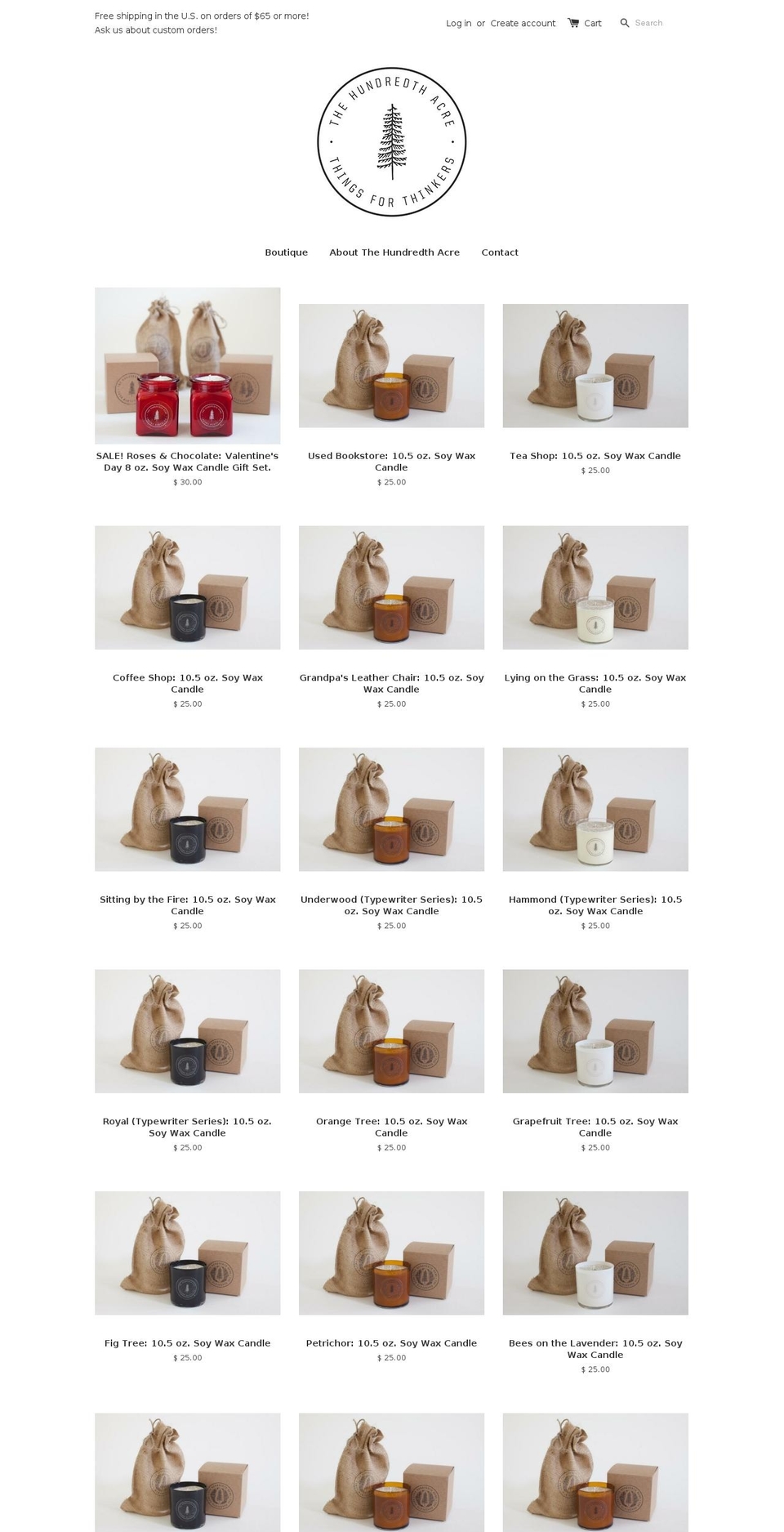 thehundredthacre.com shopify website screenshot