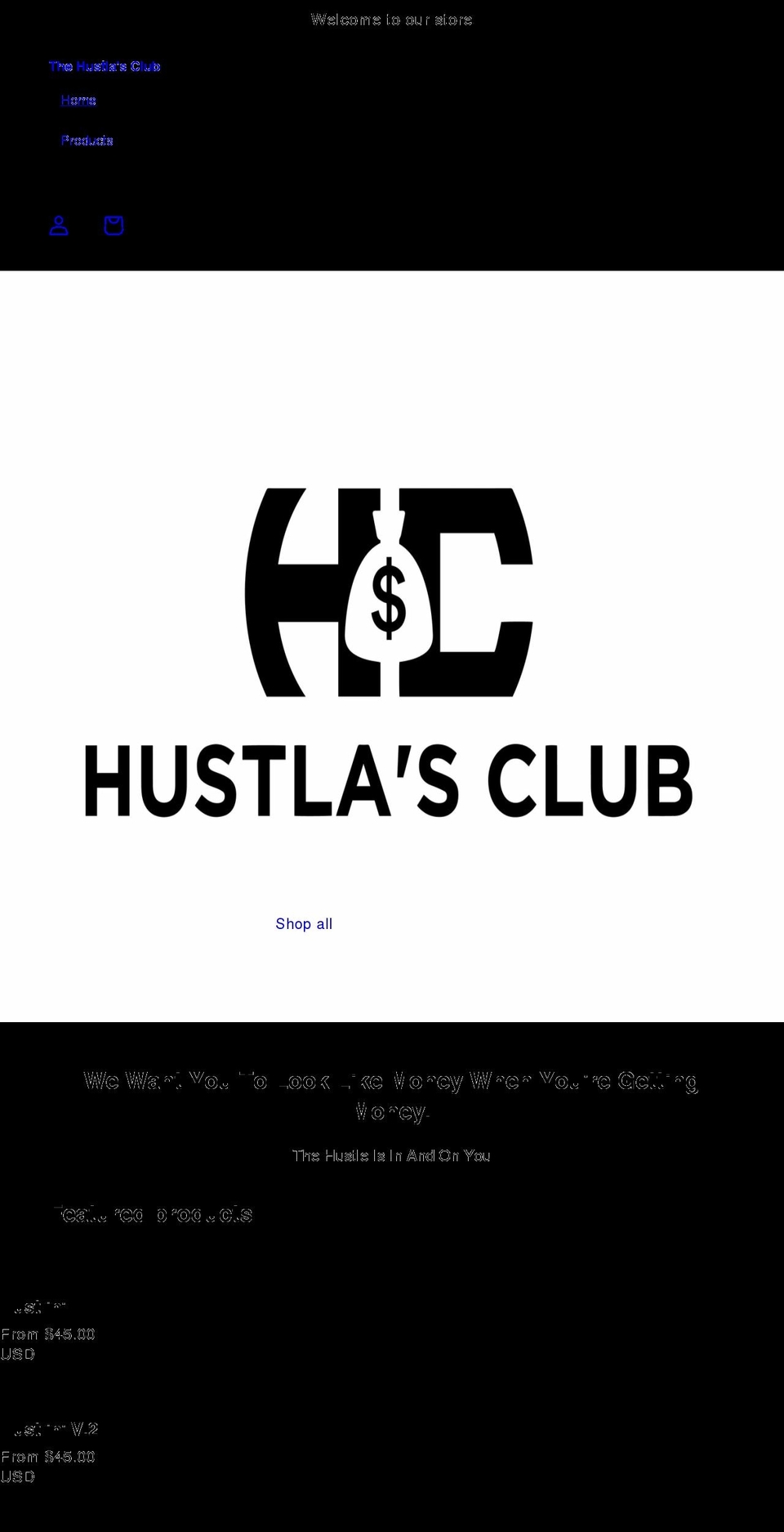 thehustlasclub.com shopify website screenshot