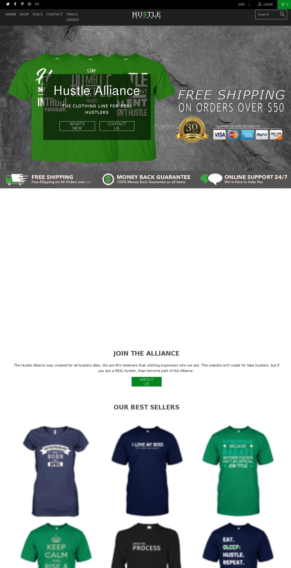 thehustlealliance.com — Shopify storefront screenshot