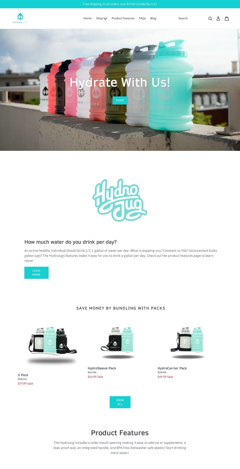 thehydrojug.com shopify website screenshot