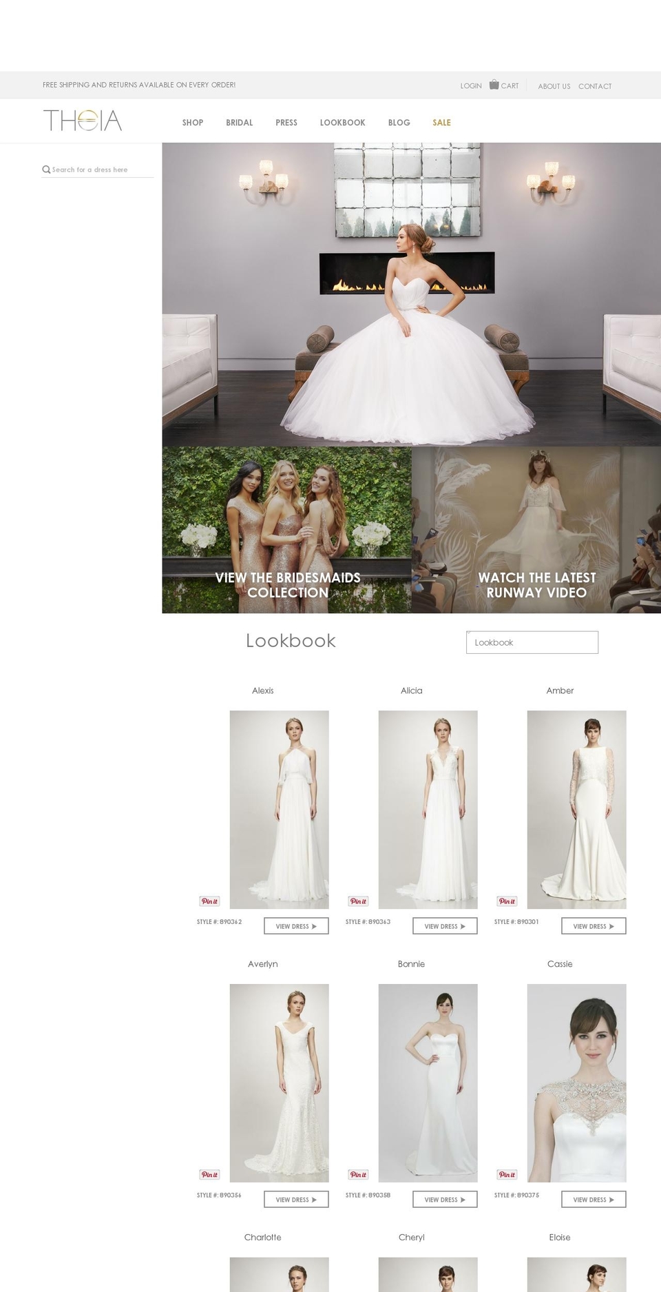 theiabridal.com shopify website screenshot
