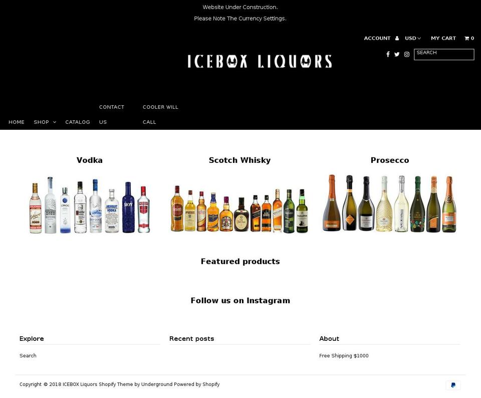 theiceboxliquors.com — Shopify storefront screenshot