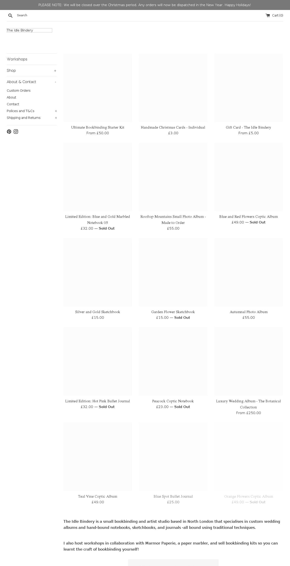 theidlebindery.co.uk shopify website screenshot