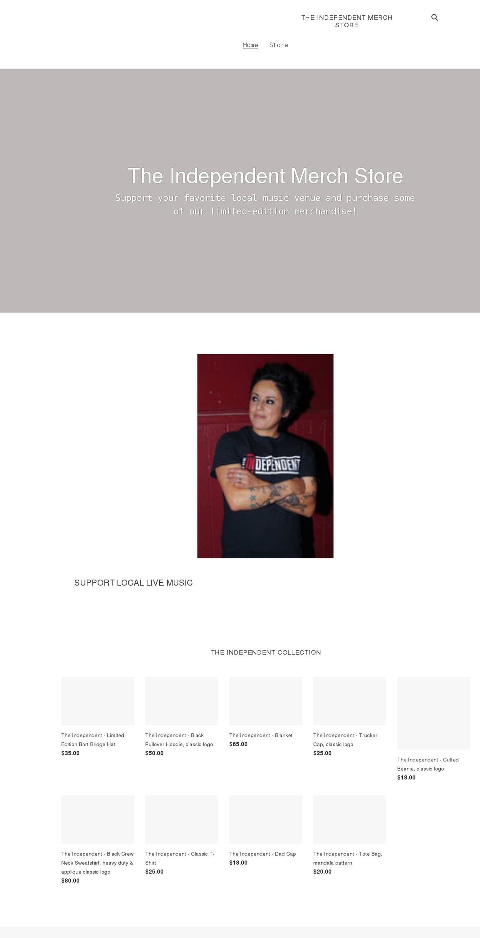 theindependentsfmerch.myshopify.com shopify website screenshot