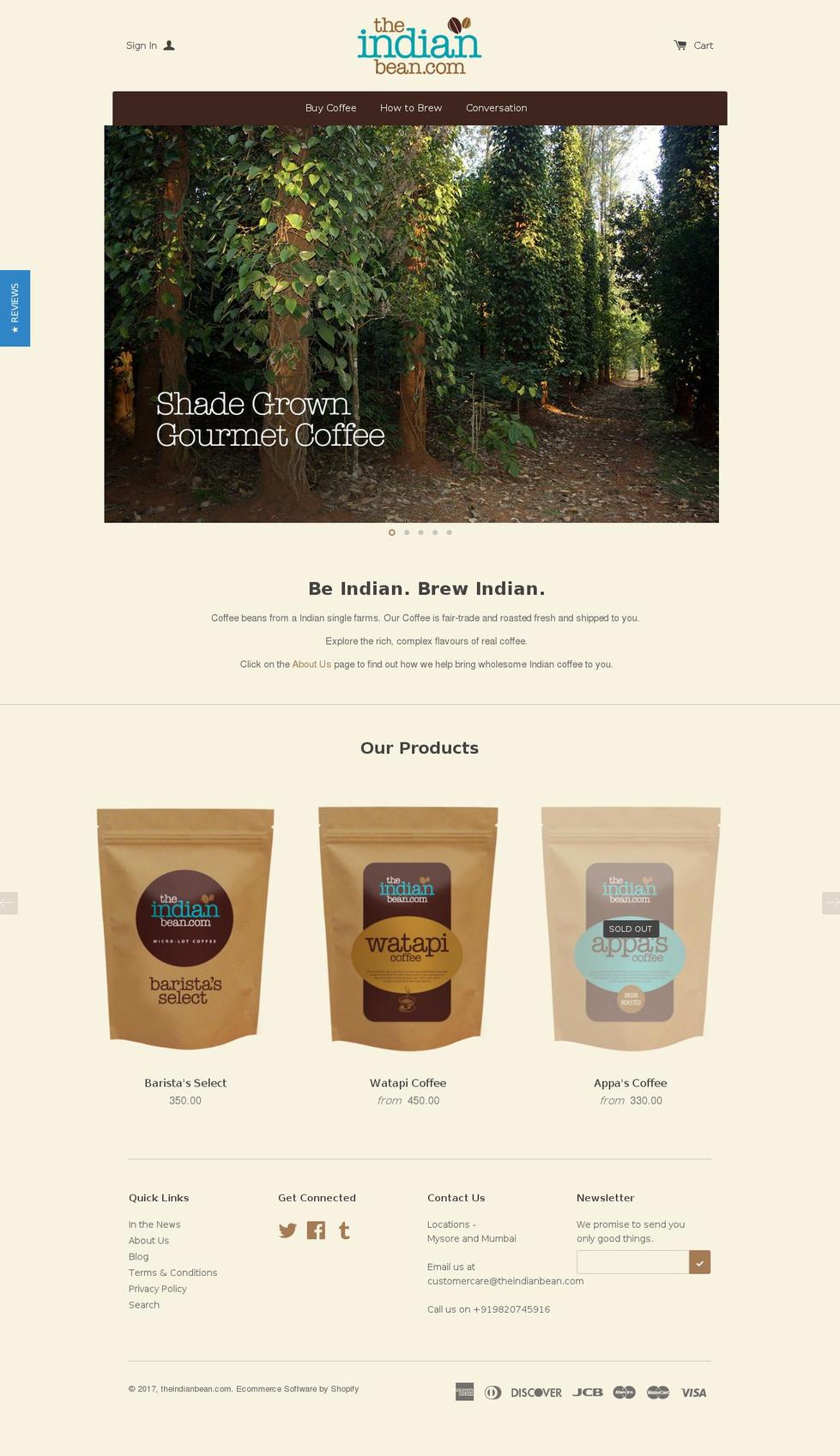 theindianbean.com shopify website screenshot