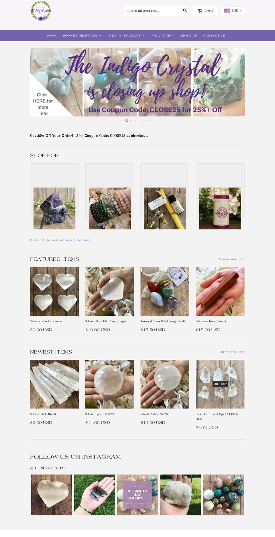 theindigocrystal.com — Shopify storefront screenshot
