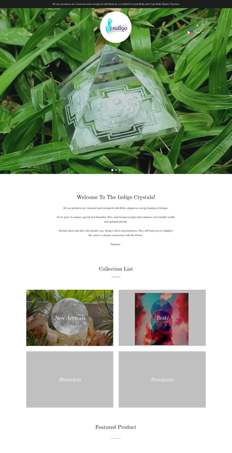 theindigocrystals.com — Shopify storefront screenshot