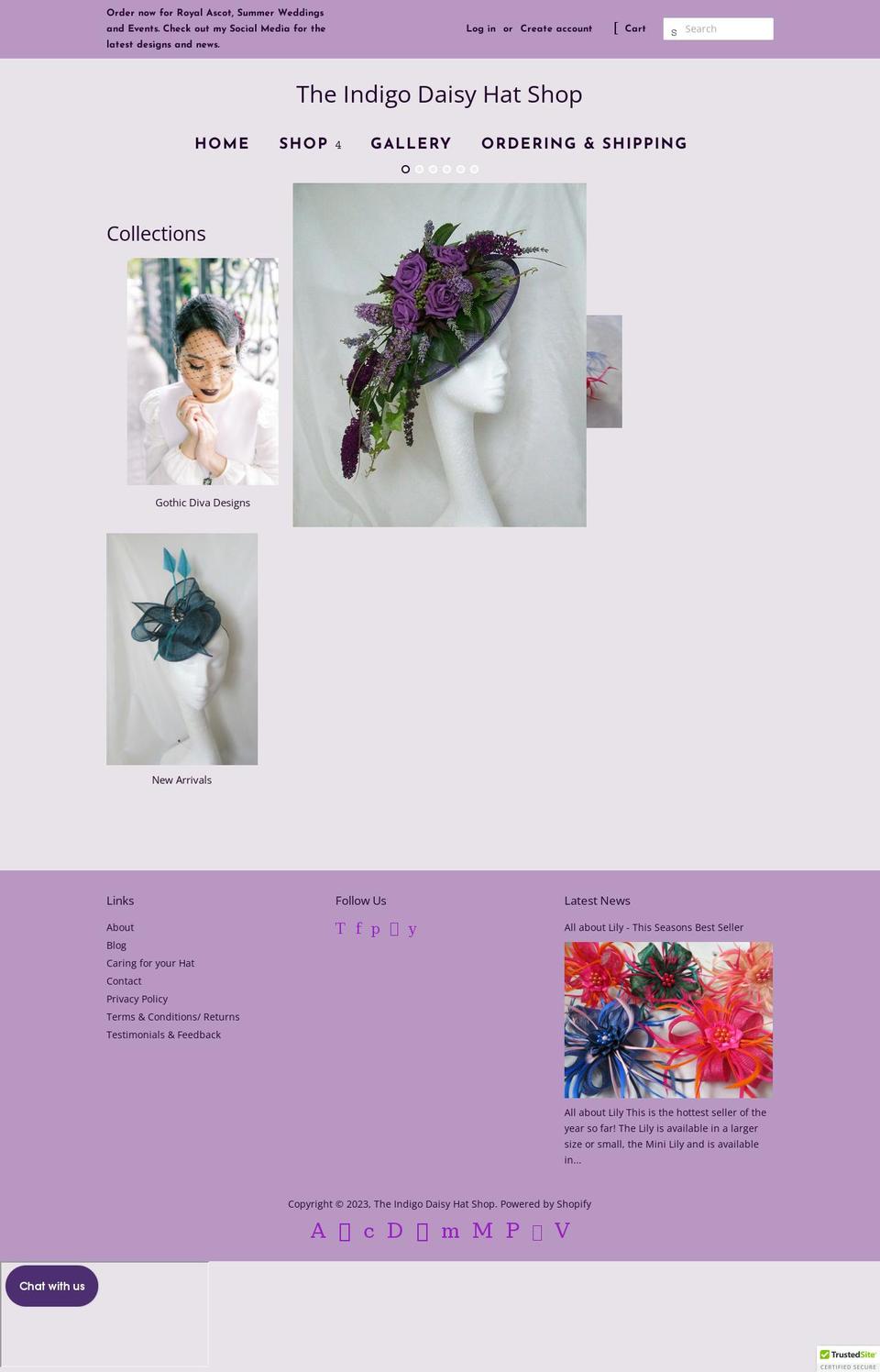 theindigodaisyhatshop.co.uk shopify website screenshot