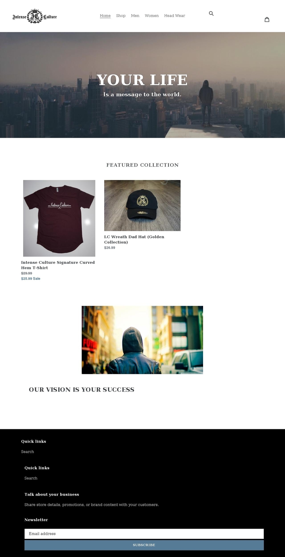 theintenseculturebrand.com shopify website screenshot