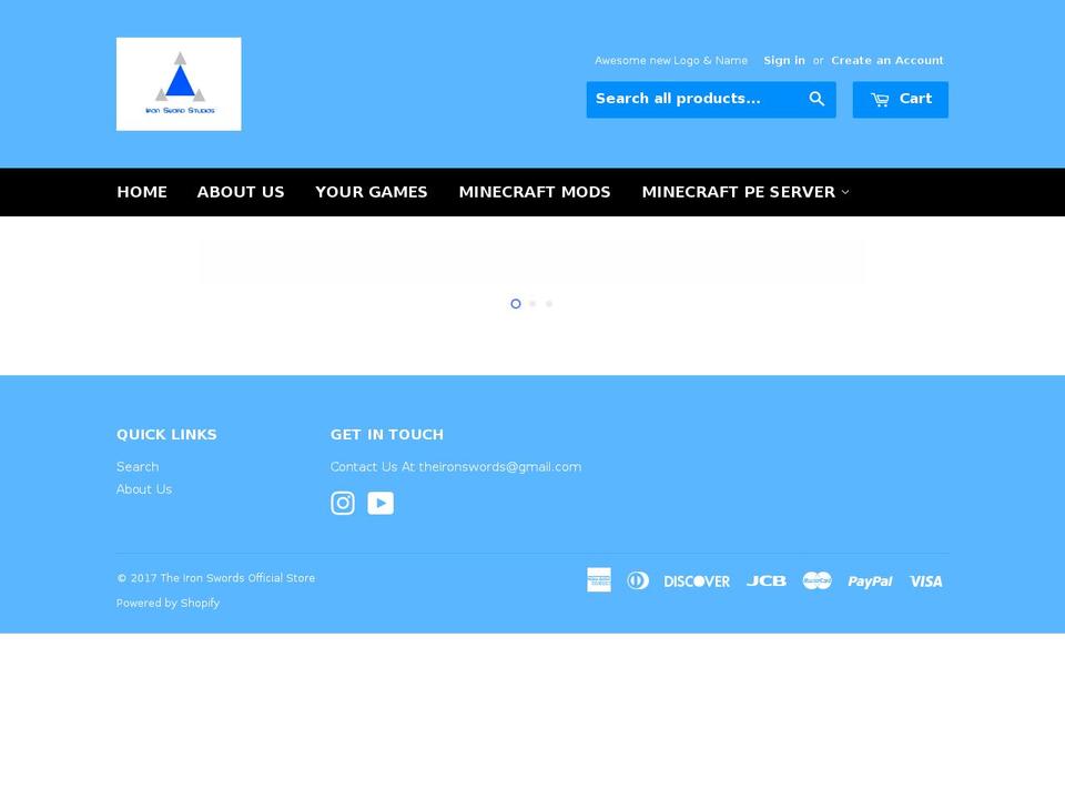 theironswords.com shopify website screenshot