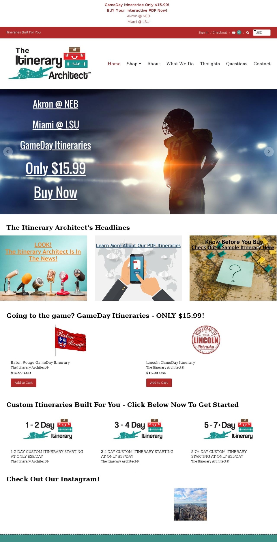 theitineraryarchitect.com — Shopify storefront screenshot