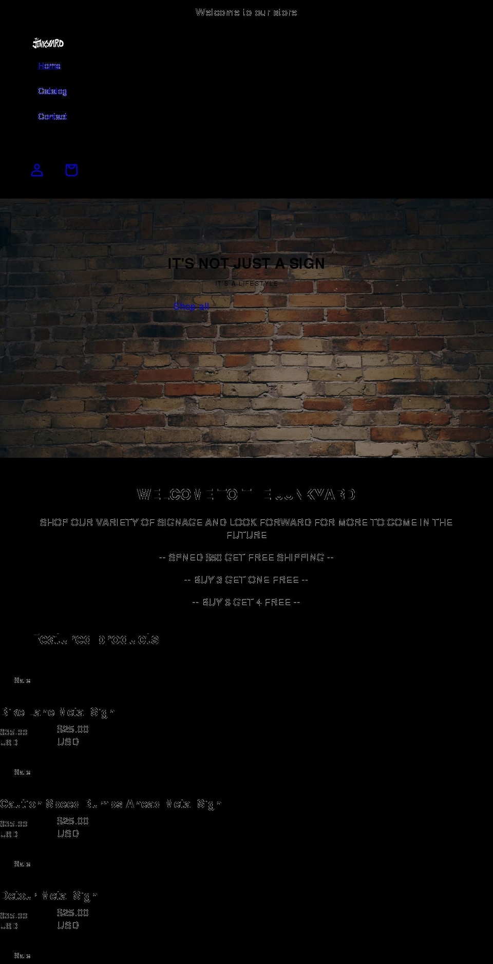 thejunkyardshop.com — Shopify storefront screenshot